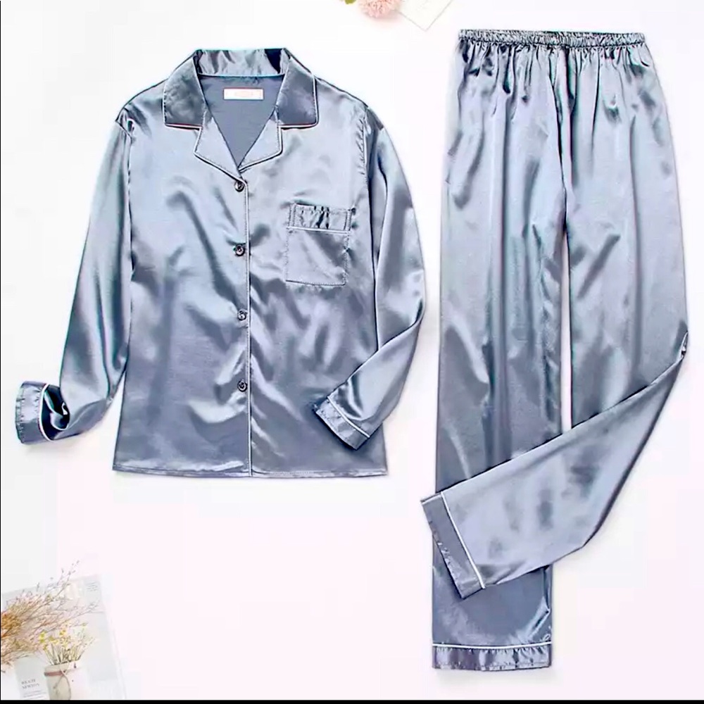 Grey blue Silk Pajama set